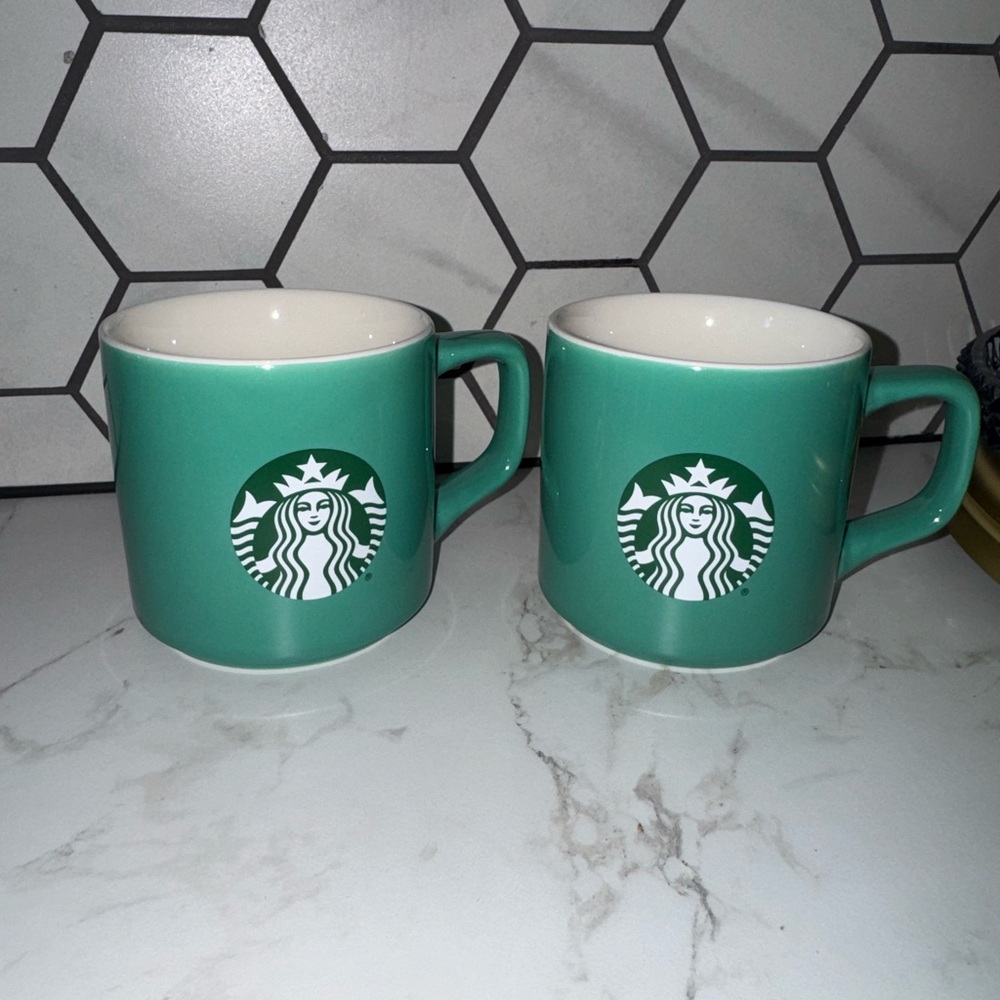 Starbucks Teal Ceramic Coffee Mugs - Pair